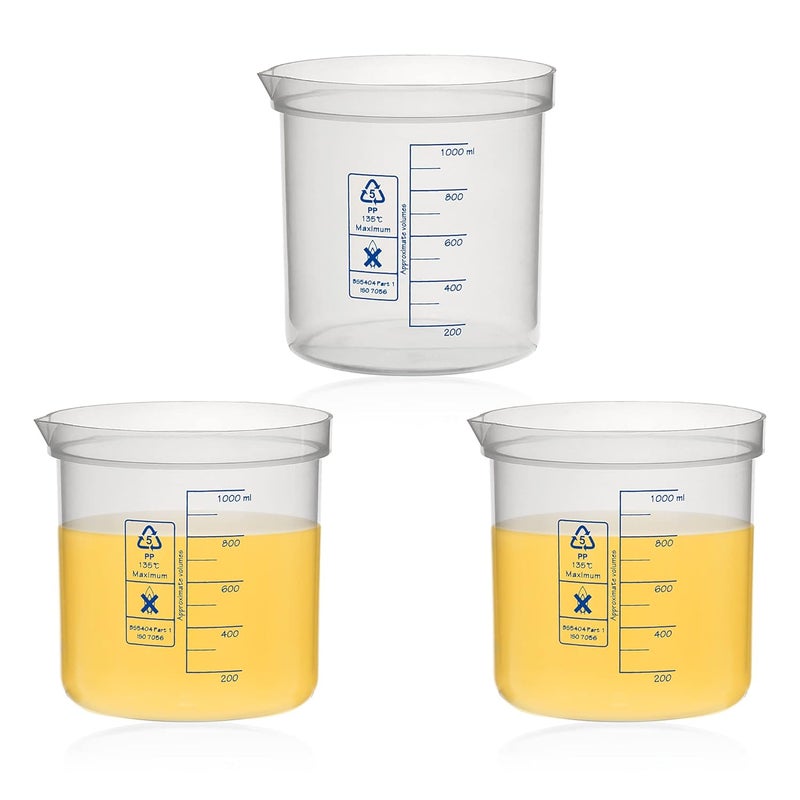 ULAB Scientific Stackable Graduated Plastic Beakers, 3pcs of 1000ml(33.8oz), with Easy-to-Read Printings in Blue, UBP1016 - Image 1